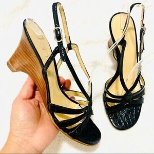 LOFT Nikola Black leather Wedge sandals